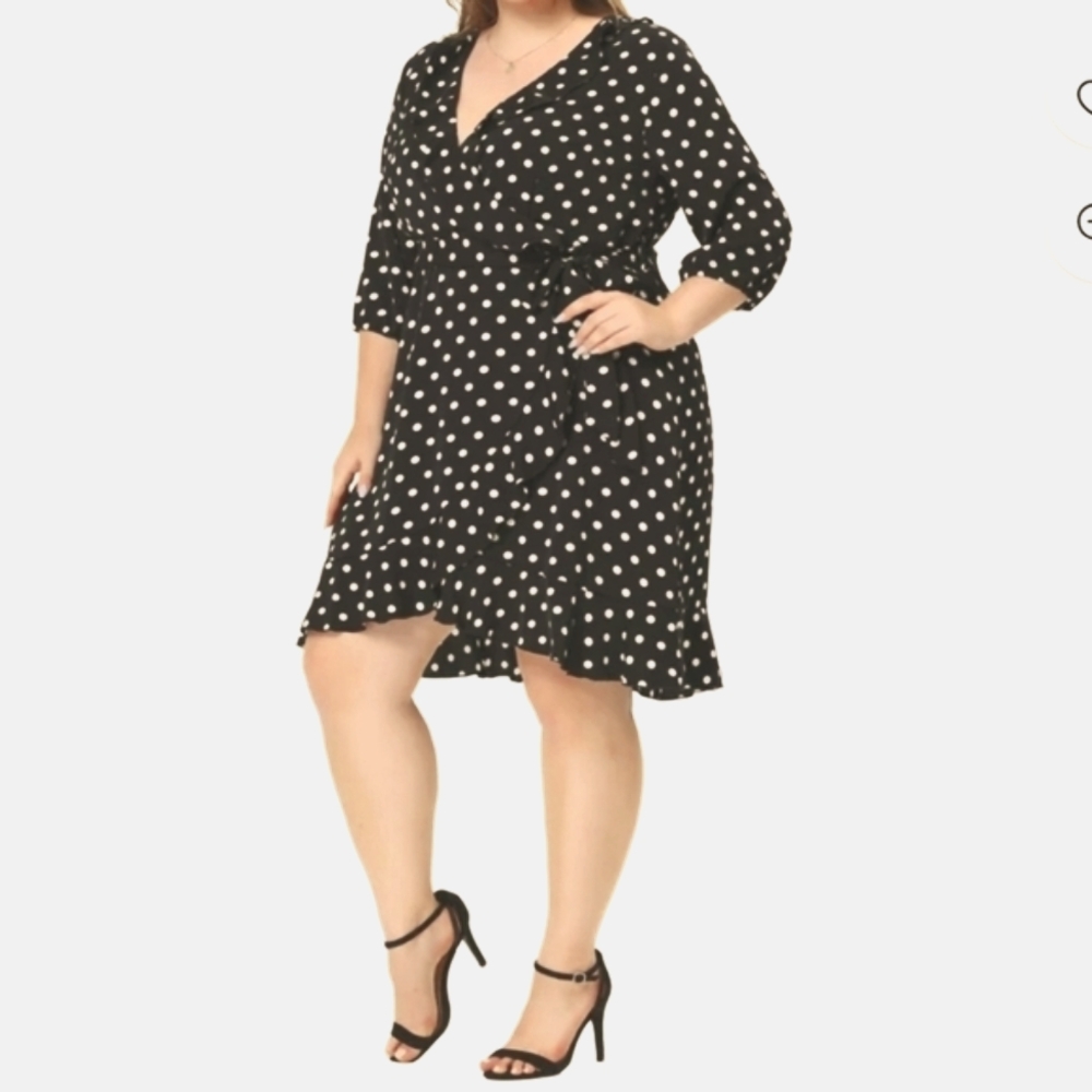 NWT RET.$80 1X Midi Dress  Polka-dot Wrap B&W